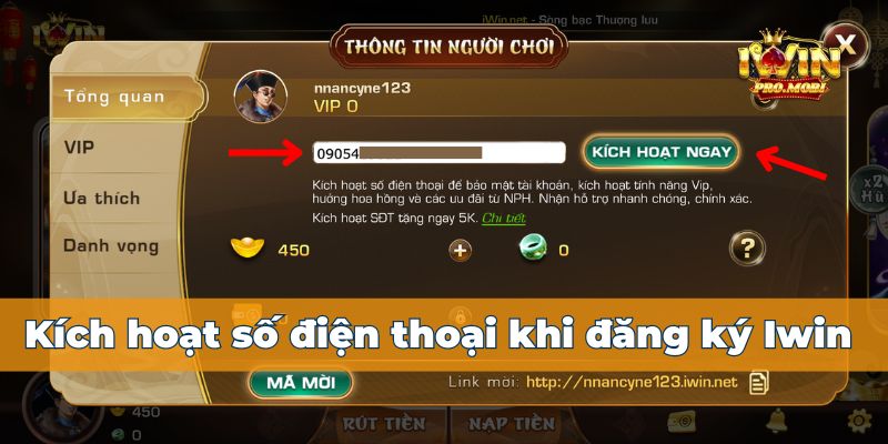 Cách kích hoạt số điện thoại khi đăng ký Iwin