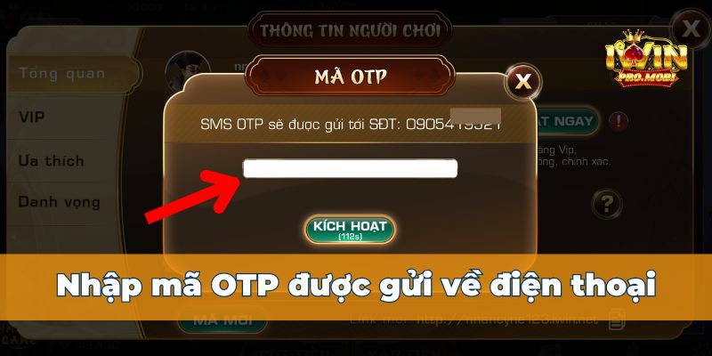 Nhập mã OTP để tiến hành kích hoạt