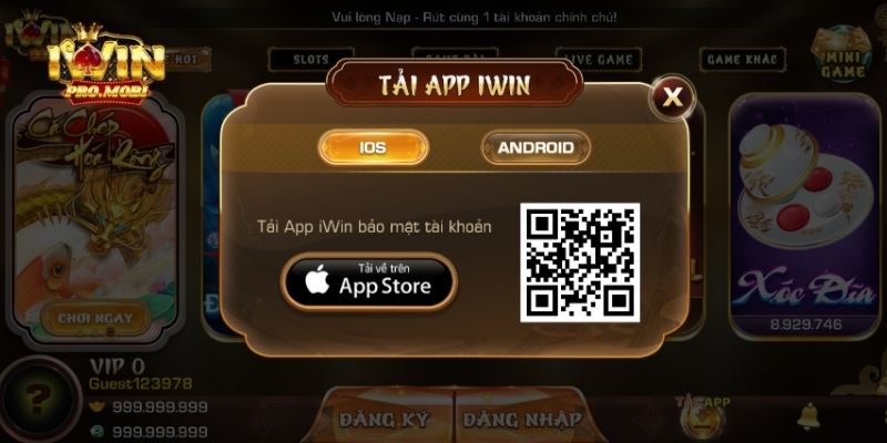 Quét mã để tải ứng dụng cổng game trên website chính thống