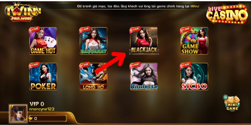 Giới thiệu về sảnh game bài Blackjack Iwin