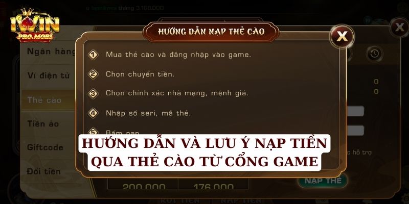 Hướng dẫn nạp tiền qua thẻ cào trên cổng game