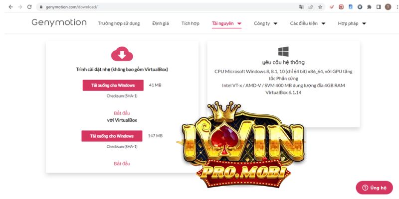 Tận hưởng iWin trên PC với Genymotion giả lập Android