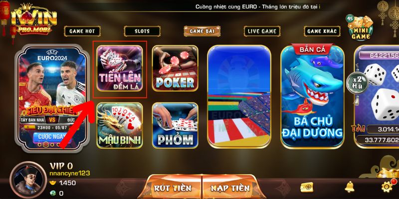 Lựa chọn chơi game tiến lên đếm lá tại Iwin pro