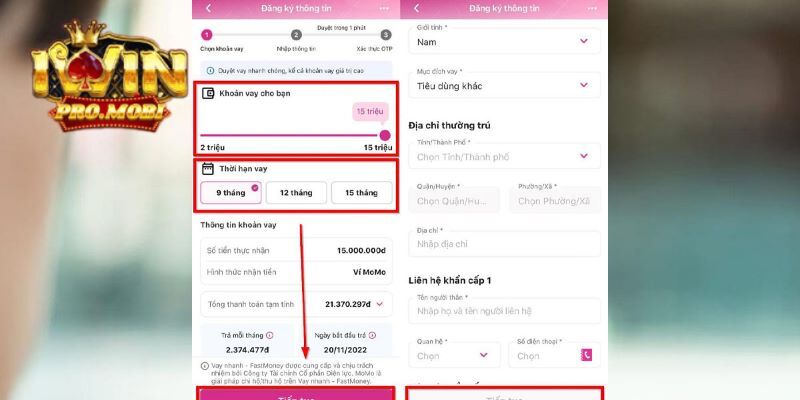 Quy trình vay tiền chơi Iwin trên MoMo